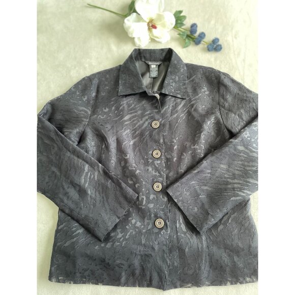 Multiples Black Long-Sleeve Button-Up Top Jacket Abstract Pattern M Whimsigoth - Picture 2 of 10